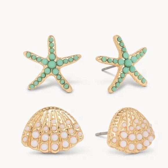 Spartina 449 Jewelry - NWT Spartina 449 Gold Plated Sea Treasures Stud Earrings - 2 Pair